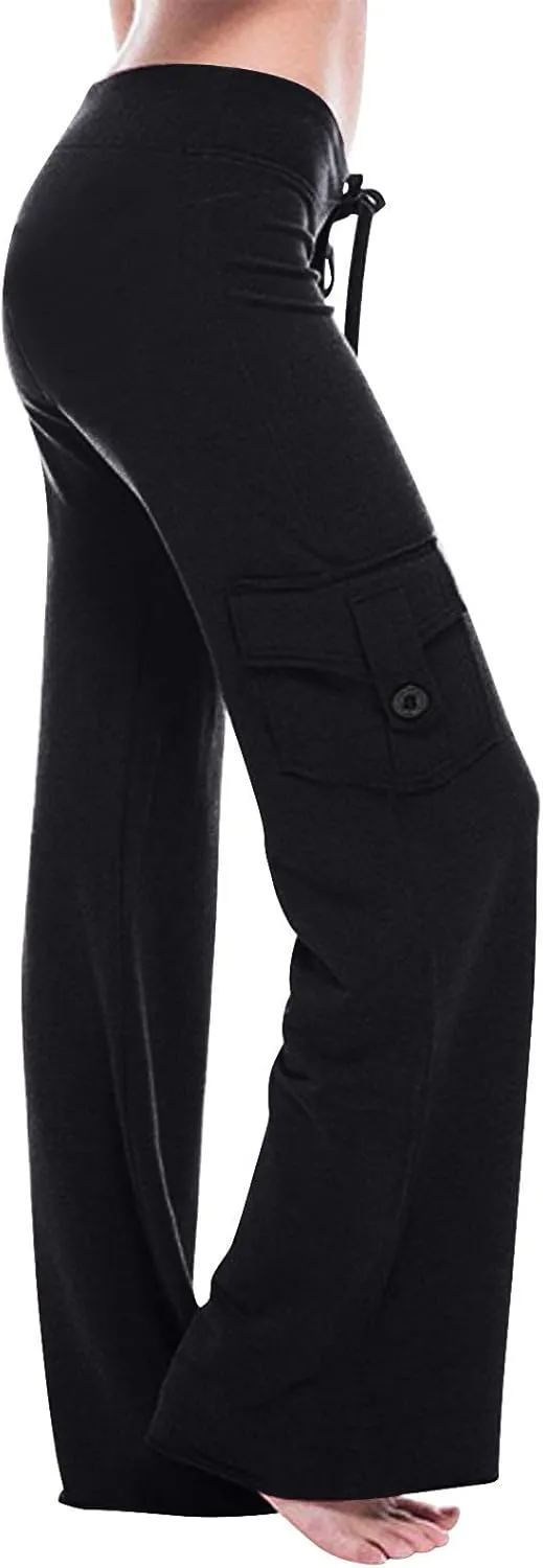 Sweatpants for Women Wide Leg Cargo Pants High Rise Yoga Leggings with Pockets Plus Size Y2K Drawstring Straight Leg Pants