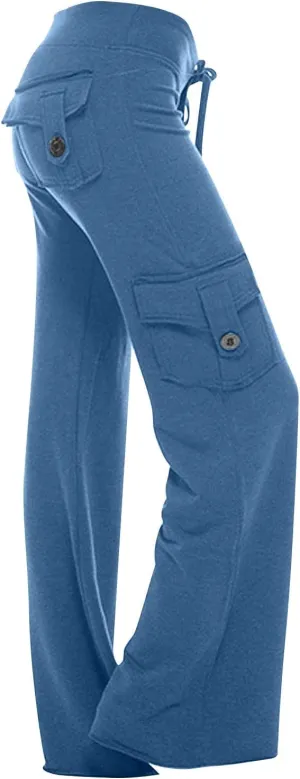 Sweatpants for Women Wide Leg Cargo Pants High Rise Yoga Leggings with Pockets Plus Size Y2K Drawstring Straight Leg Pants