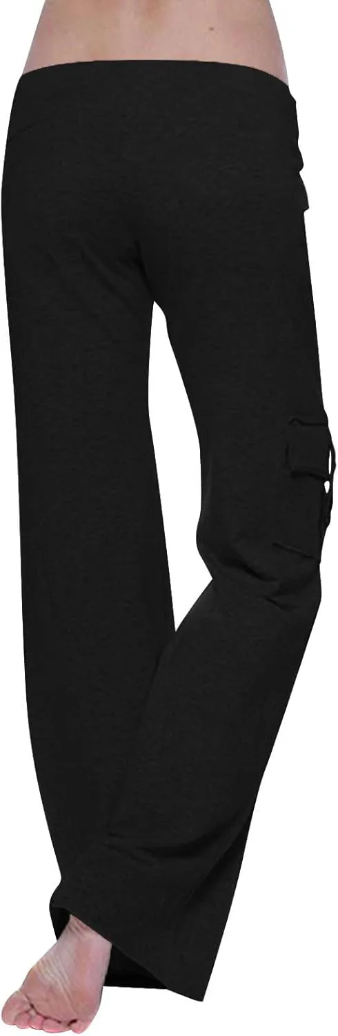 Sweatpants for Women Wide Leg Cargo Pants High Rise Yoga Leggings with Pockets Plus Size Y2K Drawstring Straight Leg Pants