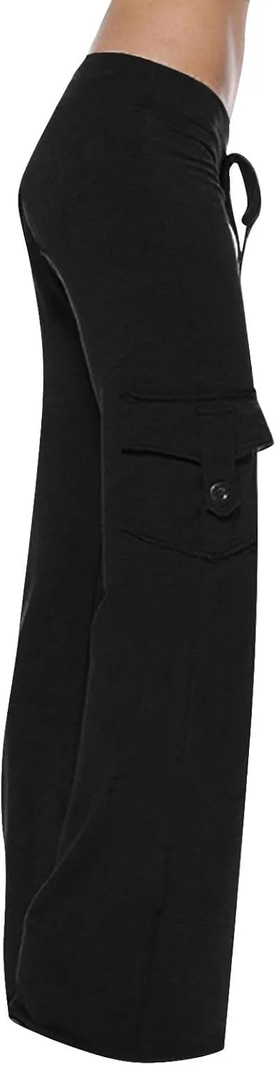 Sweatpants for Women Wide Leg Cargo Pants High Rise Yoga Leggings with Pockets Plus Size Y2K Drawstring Straight Leg Pants