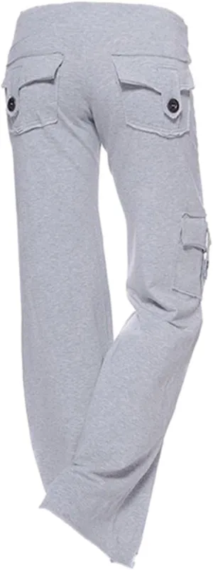 Sweatpants for Women Wide Leg Cargo Pants High Rise Yoga Leggings with Pockets Plus Size Y2K Drawstring Straight Leg Pants