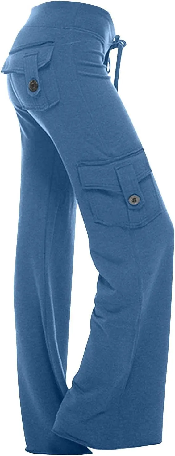Sweatpants for Women Wide Leg Cargo Pants High Rise Yoga Leggings with Pockets Plus Size Y2K Drawstring Straight Leg Pants