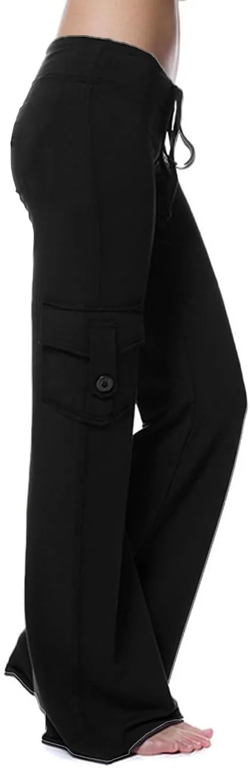 Sweatpants for Women Wide Leg Cargo Pants High Rise Yoga Leggings with Pockets Plus Size Y2K Drawstring Straight Leg Pants