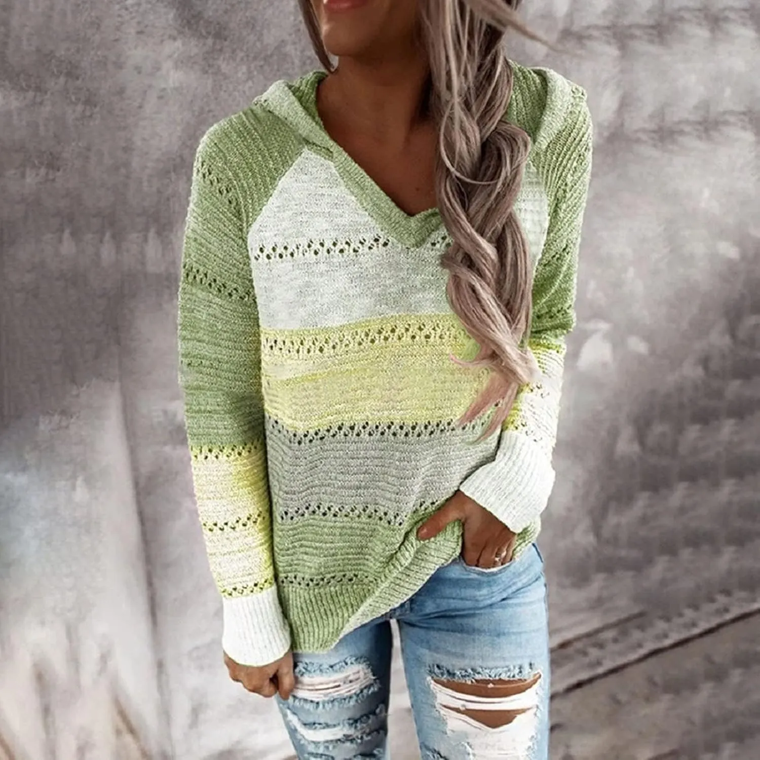 Sweatshirts for Women Sweaters for Women 2023 Womens Pullover Hooded Sweatshirts Color Block Long Sleeve Tops