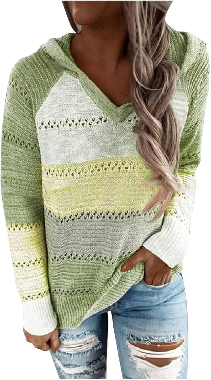 Sweatshirts for Women Sweaters for Women 2023 Womens Pullover Hooded Sweatshirts Color Block Long Sleeve Tops