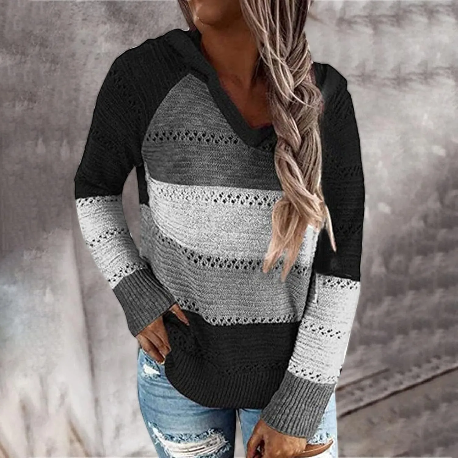 Sweatshirts for Women Sweaters for Women 2023 Womens Pullover Hooded Sweatshirts Color Block Long Sleeve Tops