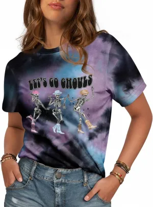 Tie Dye Shirt Women - Novelty Tie Dye T Shirt Short Sleeve Round Neck Casual Trendy Graphic Tee for Girls