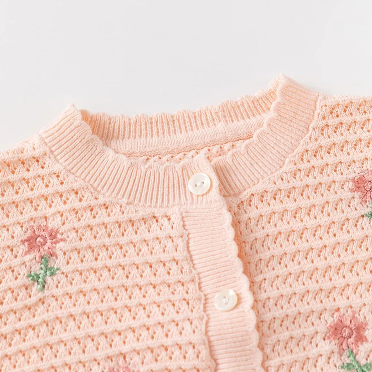 Toddler Butterfly Decor Thin Knitted Cardigan Sweater, Baby Girl's Cotton Button Front Top Clothes Sweater Mesh Coat