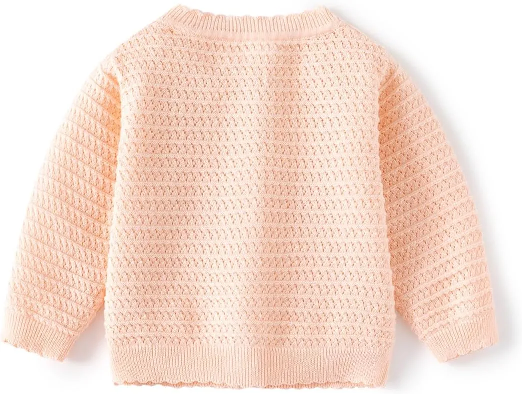 Toddler Butterfly Decor Thin Knitted Cardigan Sweater, Baby Girl's Cotton Button Front Top Clothes Sweater Mesh Coat