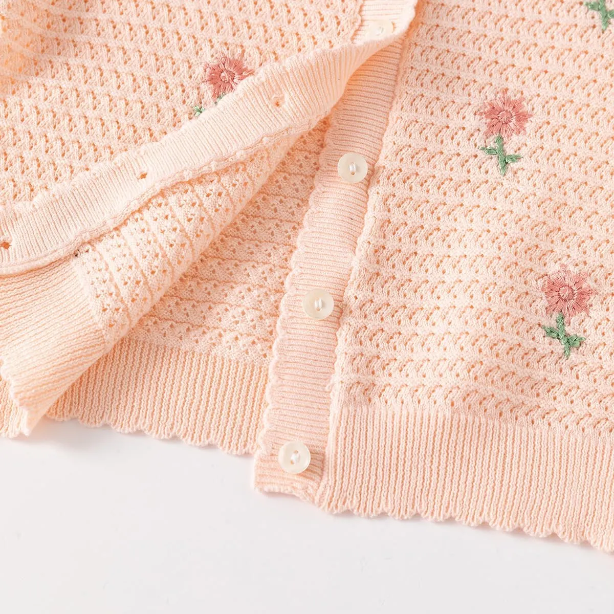 Toddler Butterfly Decor Thin Knitted Cardigan Sweater, Baby Girl's Cotton Button Front Top Clothes Sweater Mesh Coat