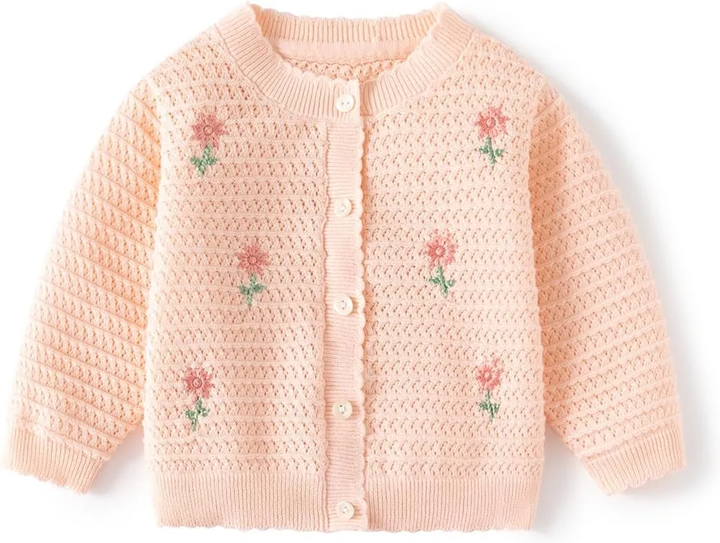 Toddler Butterfly Decor Thin Knitted Cardigan Sweater, Baby Girl's Cotton Button Front Top Clothes Sweater Mesh Coat