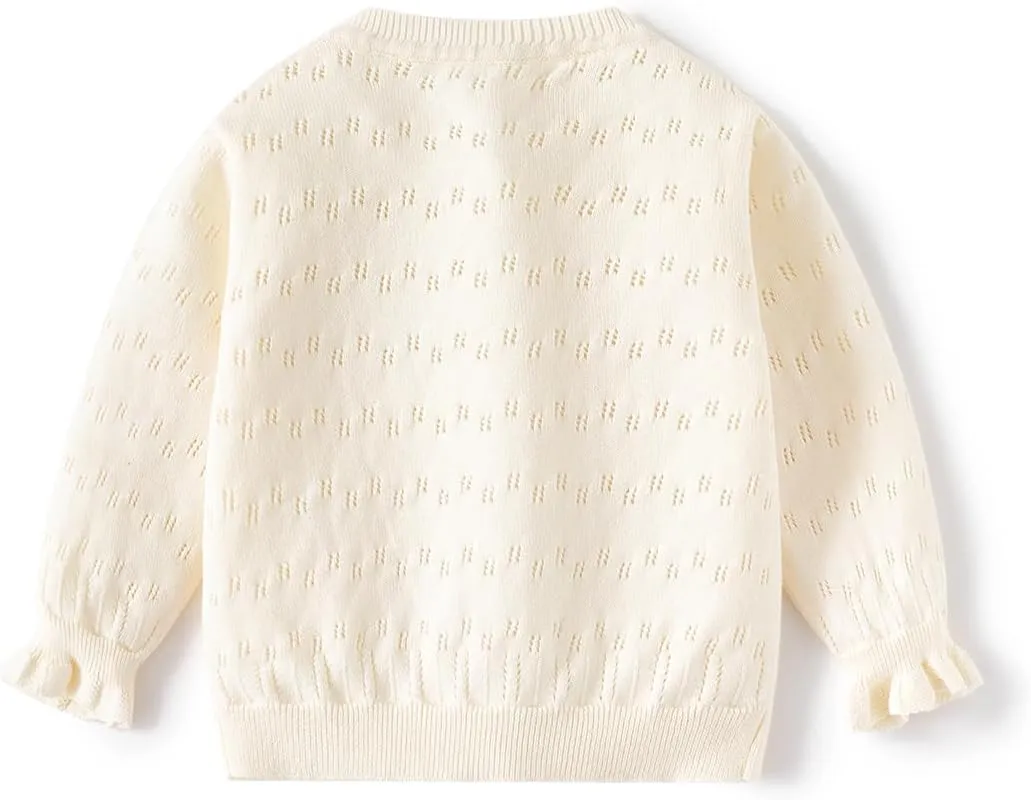 Toddler Butterfly Decor Thin Knitted Cardigan Sweater, Baby Girl's Cotton Button Front Top Clothes Sweater Mesh Coat