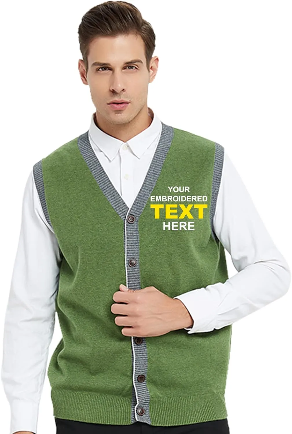 TopTie Custom Embroidered Monogrammed Men's Sleeveless Cardigan Sweater Vest Stylish Button