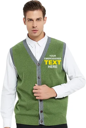 TopTie Custom Embroidered Monogrammed Men's Sleeveless Cardigan Sweater Vest Stylish Button