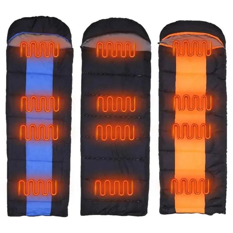 USB Heated Sleeping Bag Winter Warm Camping Sleeping Bag 3 Gears Temperature Heating Pad With Compression Bag For Hiking