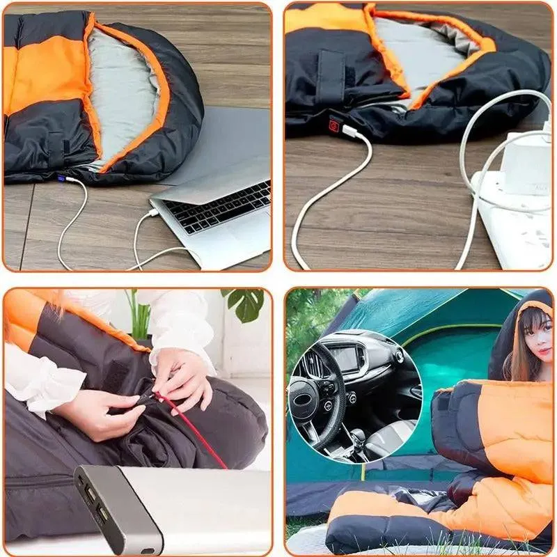 USB Heated Sleeping Bag Winter Warm Camping Sleeping Bag 3 Gears Temperature Heating Pad With Compression Bag For Hiking