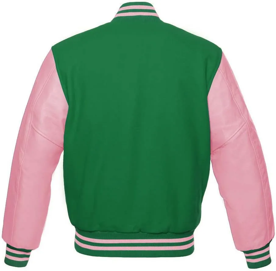 Varsity Jacket Baseball Letterman Jacket Wool and Baby Pink Leather Premium Quality Basketball Jacket