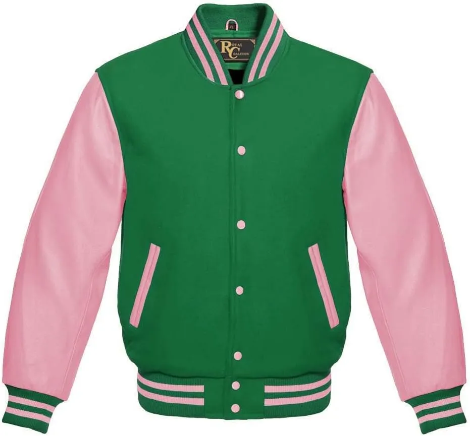 Varsity Jacket Baseball Letterman Jacket Wool and Baby Pink Leather Premium Quality Basketball Jacket
