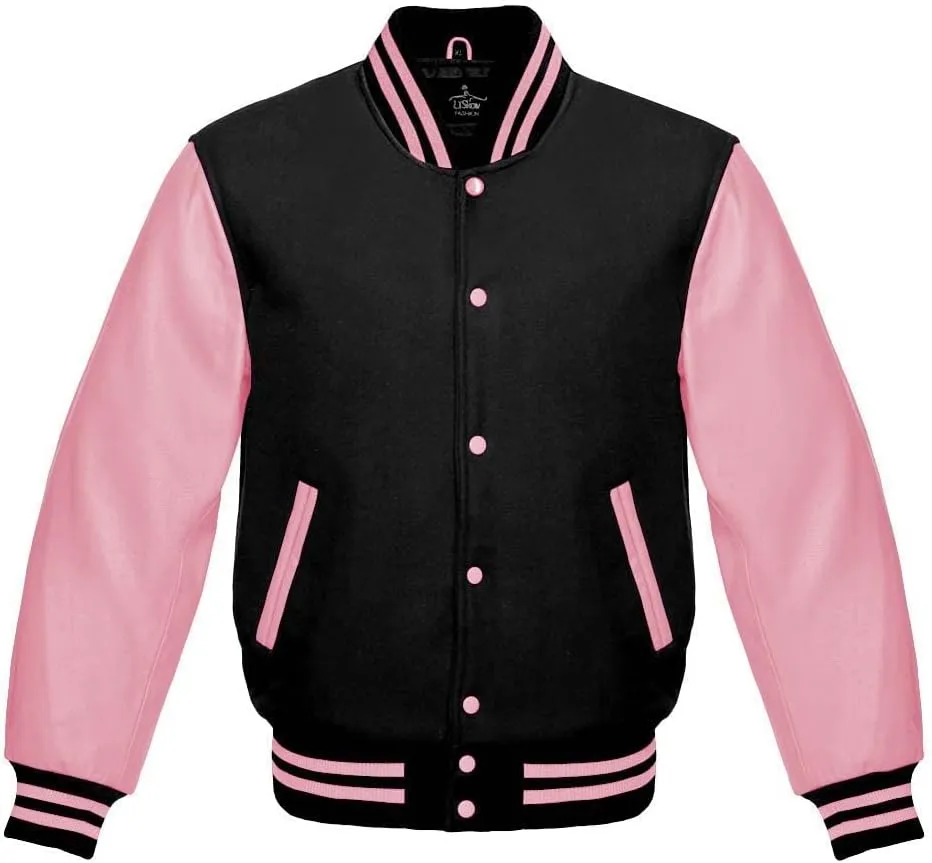 Varsity Jacket Baseball Letterman Jacket Wool and Baby Pink Leather Premium Quality Basketball Jacket
