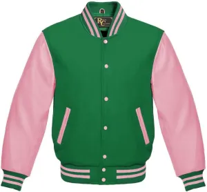 Varsity Jacket Baseball Letterman Jacket Wool and Baby Pink Leather Premium Quality Basketball Jacket