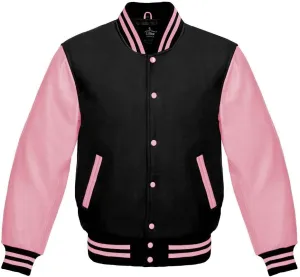 Varsity Jacket Baseball Letterman Jacket Wool and Baby Pink Leather Premium Quality Basketball Jacket