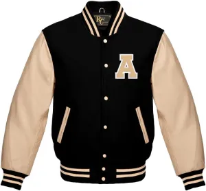 Varsity Jacket Bomber Style School Jacket Wool Premium Cream Leather Sleeves Jacket letter A