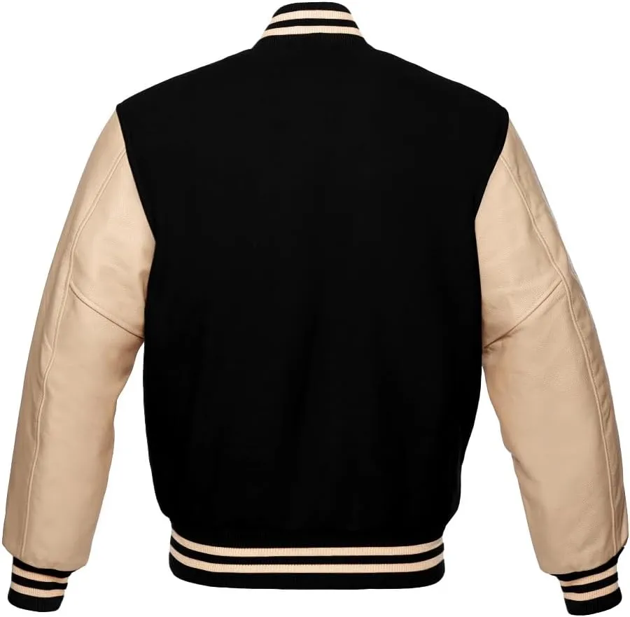 Varsity Jacket Bomber Style School Jacket Wool Premium Cream Leather Sleeves Jacket letter A