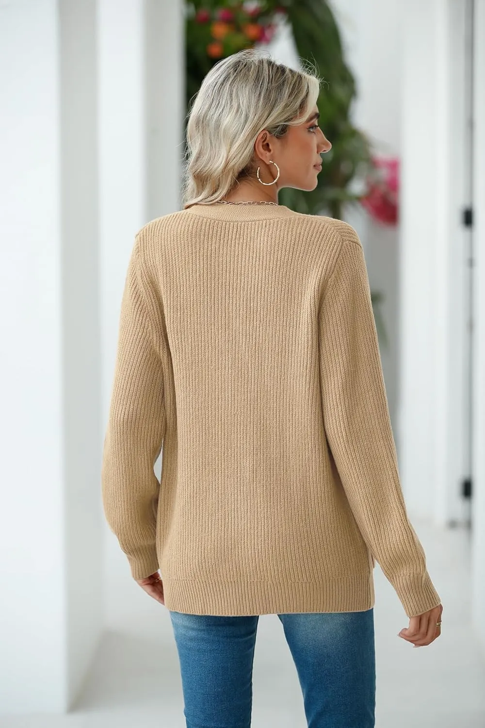 VIISHOW Women Chunky Knit Cardigan Sweater Long Sleeve V Neck Button up Cardigan with Pocket Sweater Coat for Fall and Winter