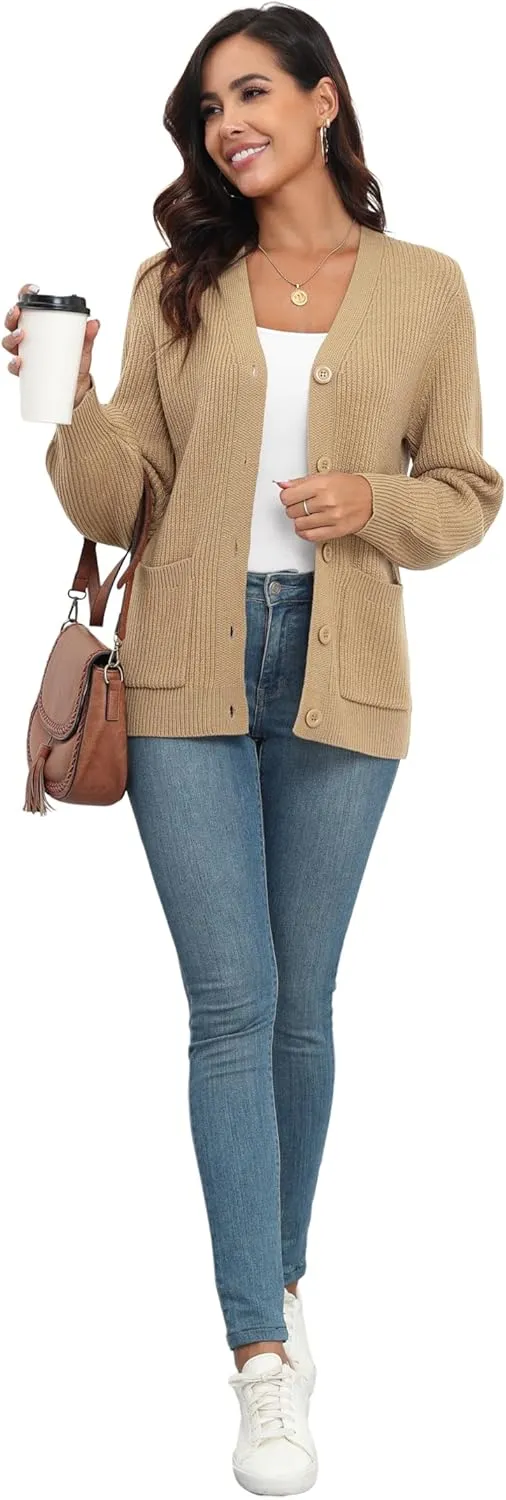 VIISHOW Women Chunky Knit Cardigan Sweater Long Sleeve V Neck Button up Cardigan with Pocket Sweater Coat for Fall and Winter