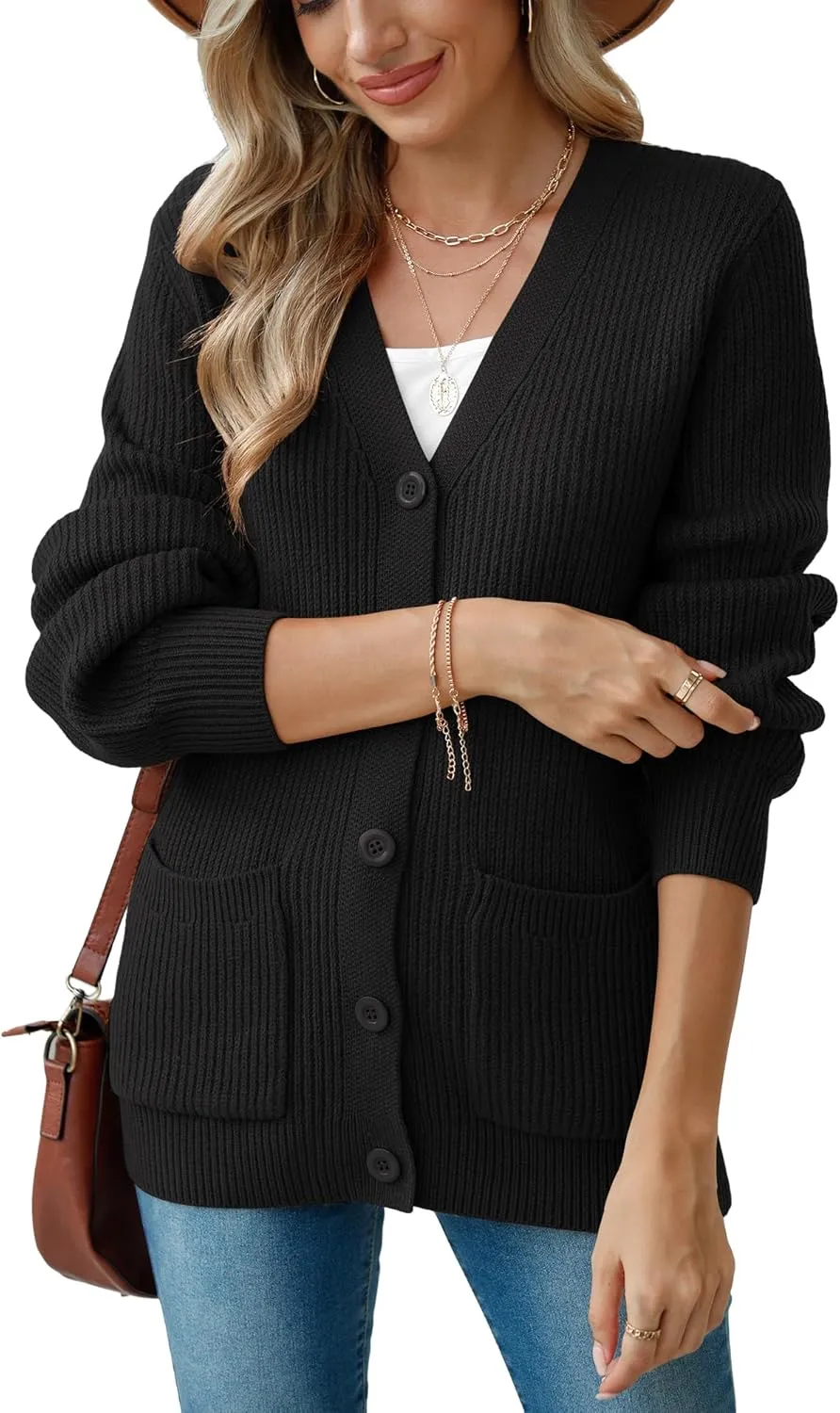VIISHOW Women Chunky Knit Cardigan Sweater Long Sleeve V Neck Button up Cardigan with Pocket Sweater Coat for Fall and Winter