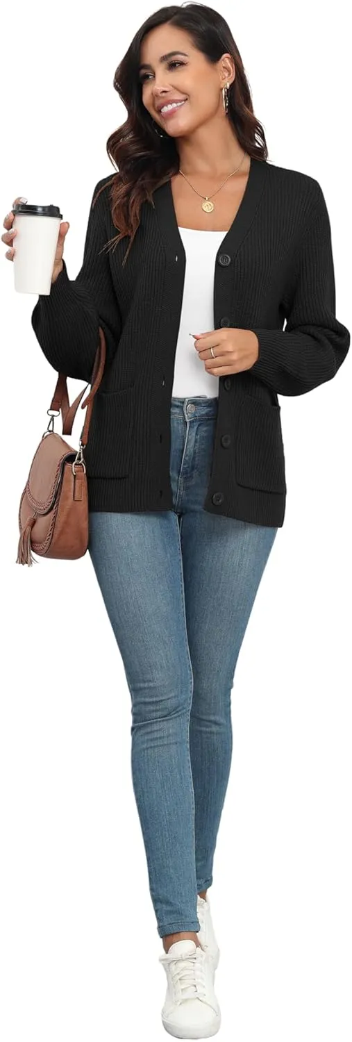 VIISHOW Women Chunky Knit Cardigan Sweater Long Sleeve V Neck Button up Cardigan with Pocket Sweater Coat for Fall and Winter