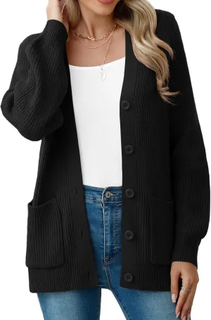 VIISHOW Women Chunky Knit Cardigan Sweater Long Sleeve V Neck Button up Cardigan with Pocket Sweater Coat for Fall and Winter