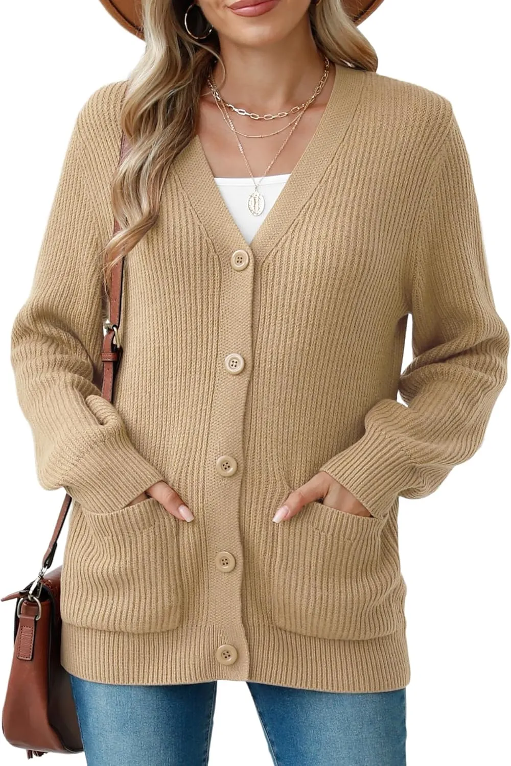 VIISHOW Women Chunky Knit Cardigan Sweater Long Sleeve V Neck Button up Cardigan with Pocket Sweater Coat for Fall and Winter