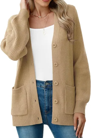 VIISHOW Women Chunky Knit Cardigan Sweater Long Sleeve V Neck Button up Cardigan with Pocket Sweater Coat for Fall and Winter