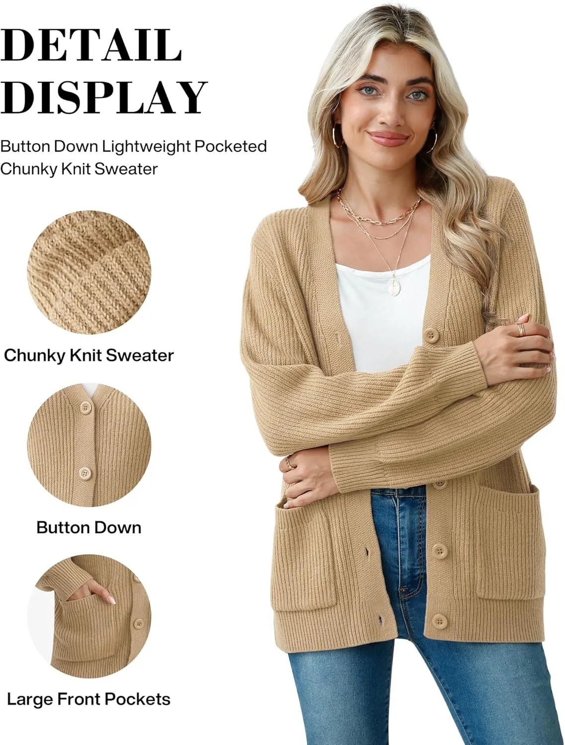 VIISHOW Women Chunky Knit Cardigan Sweater Long Sleeve V Neck Button up Cardigan with Pocket Sweater Coat for Fall and Winter