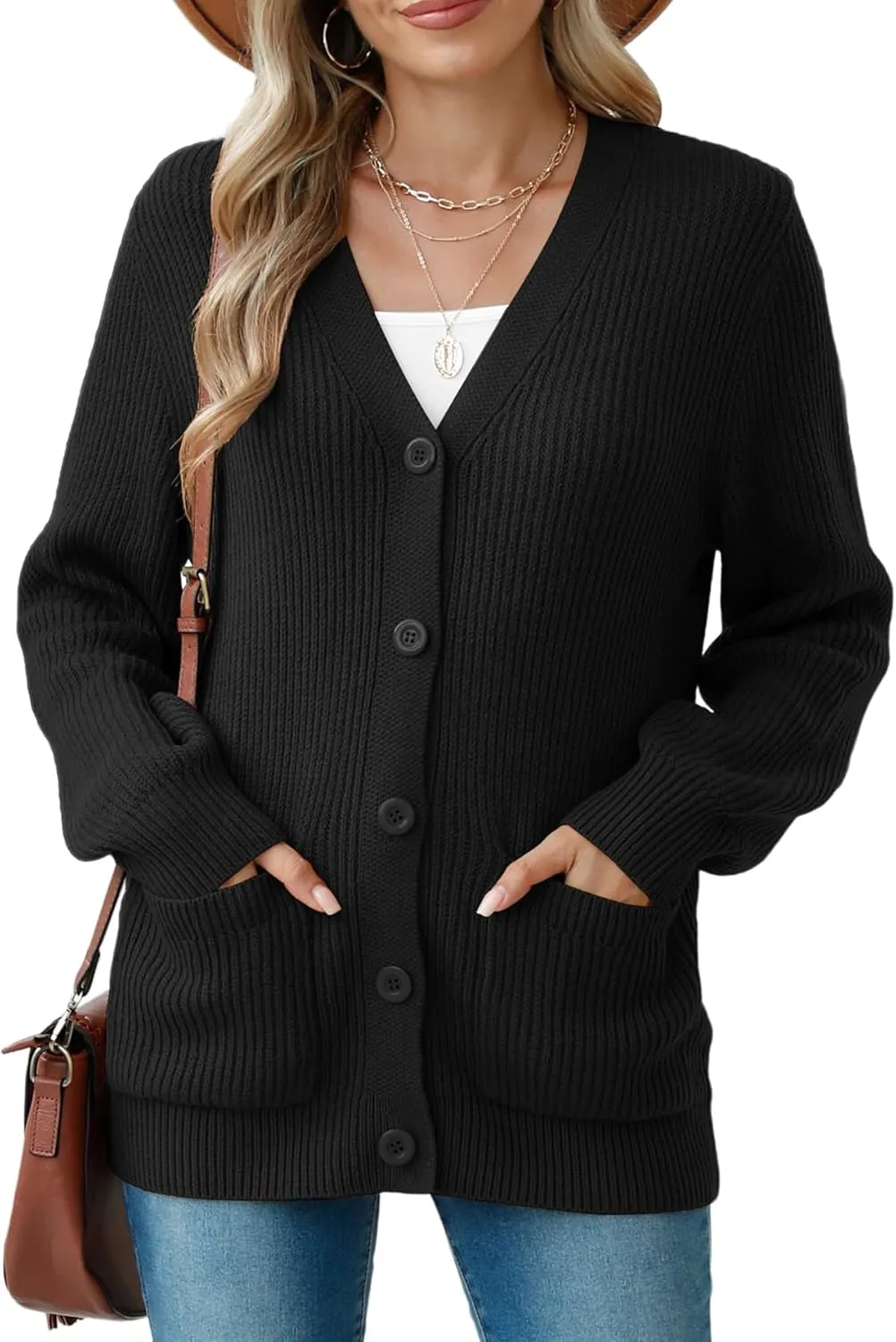 VIISHOW Women Chunky Knit Cardigan Sweater Long Sleeve V Neck Button up Cardigan with Pocket Sweater Coat for Fall and Winter
