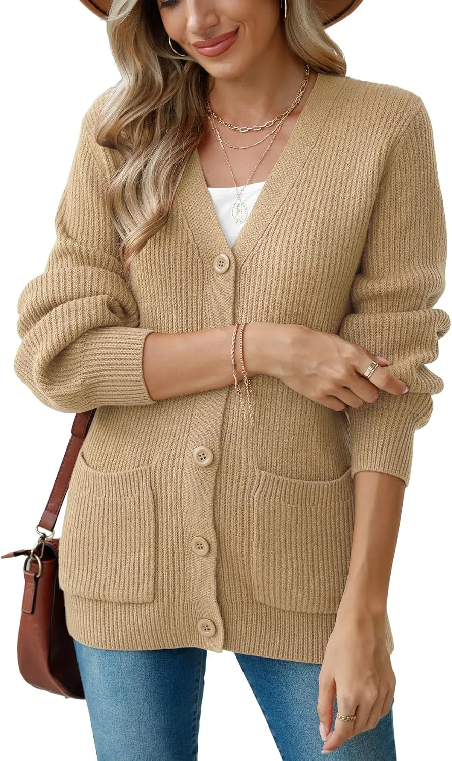 VIISHOW Women Chunky Knit Cardigan Sweater Long Sleeve V Neck Button up Cardigan with Pocket Sweater Coat for Fall and Winter