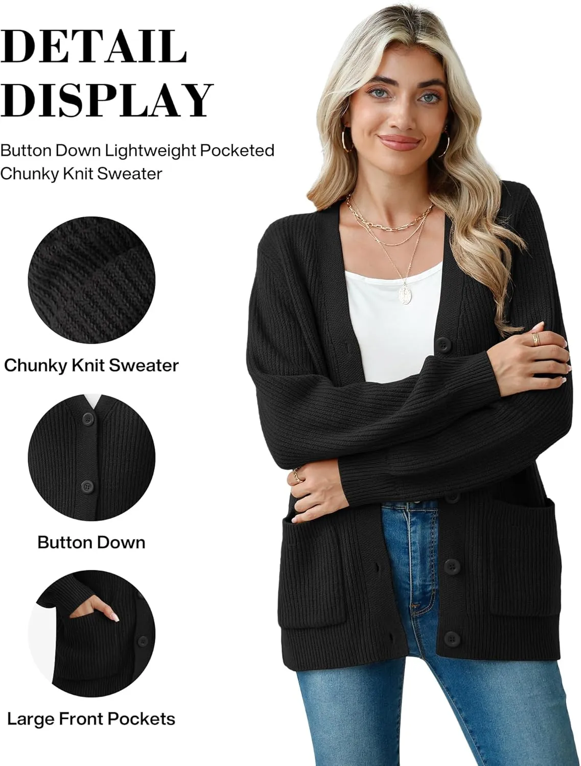 VIISHOW Women Chunky Knit Cardigan Sweater Long Sleeve V Neck Button up Cardigan with Pocket Sweater Coat for Fall and Winter
