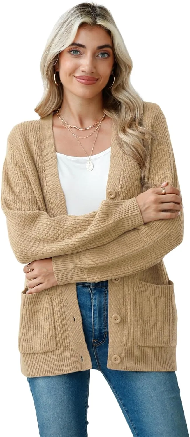VIISHOW Women Chunky Knit Cardigan Sweater Long Sleeve V Neck Button up Cardigan with Pocket Sweater Coat for Fall and Winter