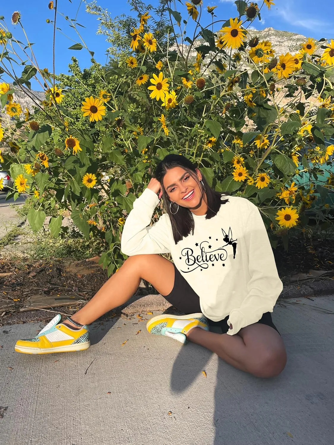 VILOVE Believe in Magic Sweatshirt Women Cute Fairy Graphic Shirt Magic Kingdom Shirt Funny Family Vacation Long Sleeve Top