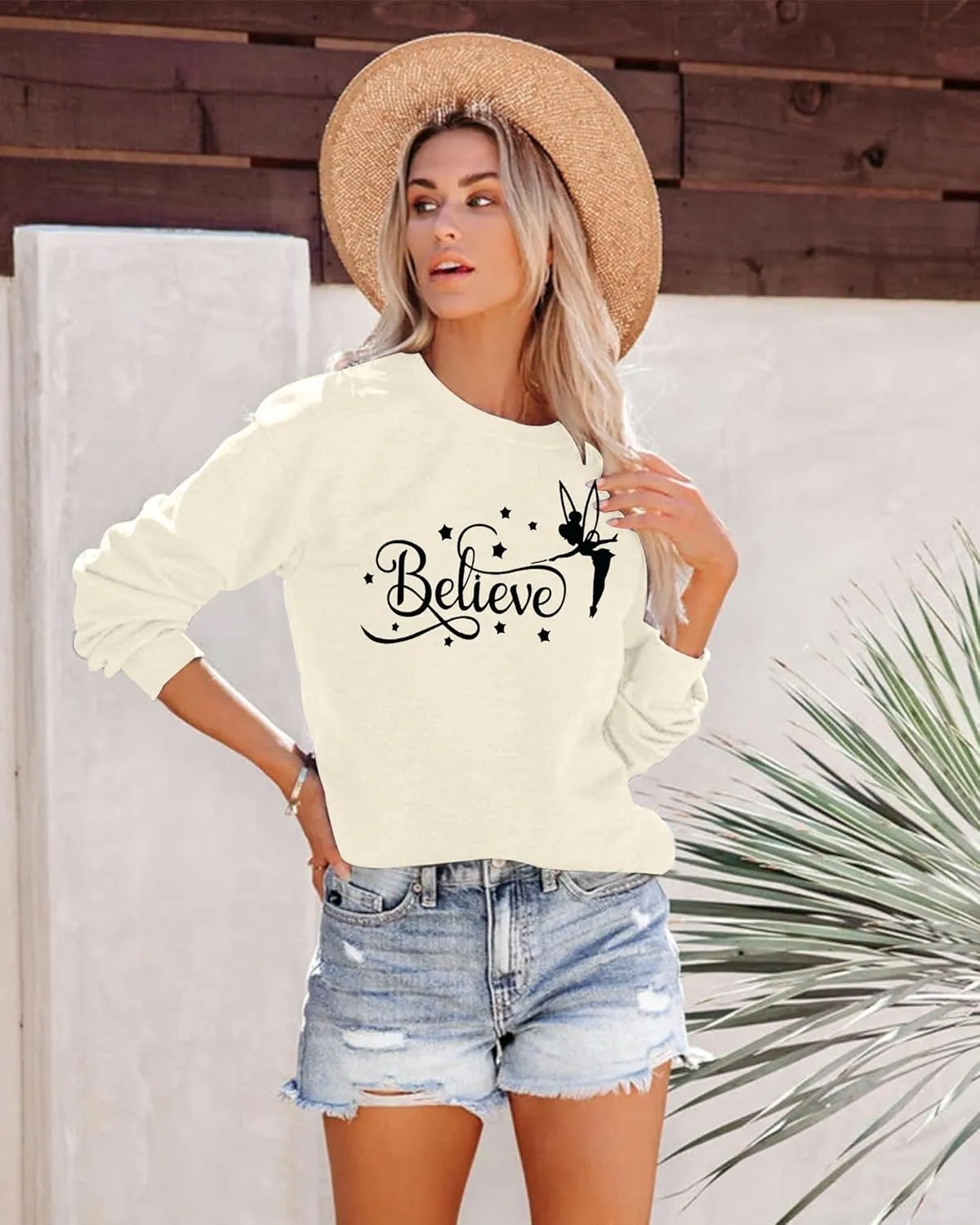 VILOVE Believe in Magic Sweatshirt Women Cute Fairy Graphic Shirt Magic Kingdom Shirt Funny Family Vacation Long Sleeve Top