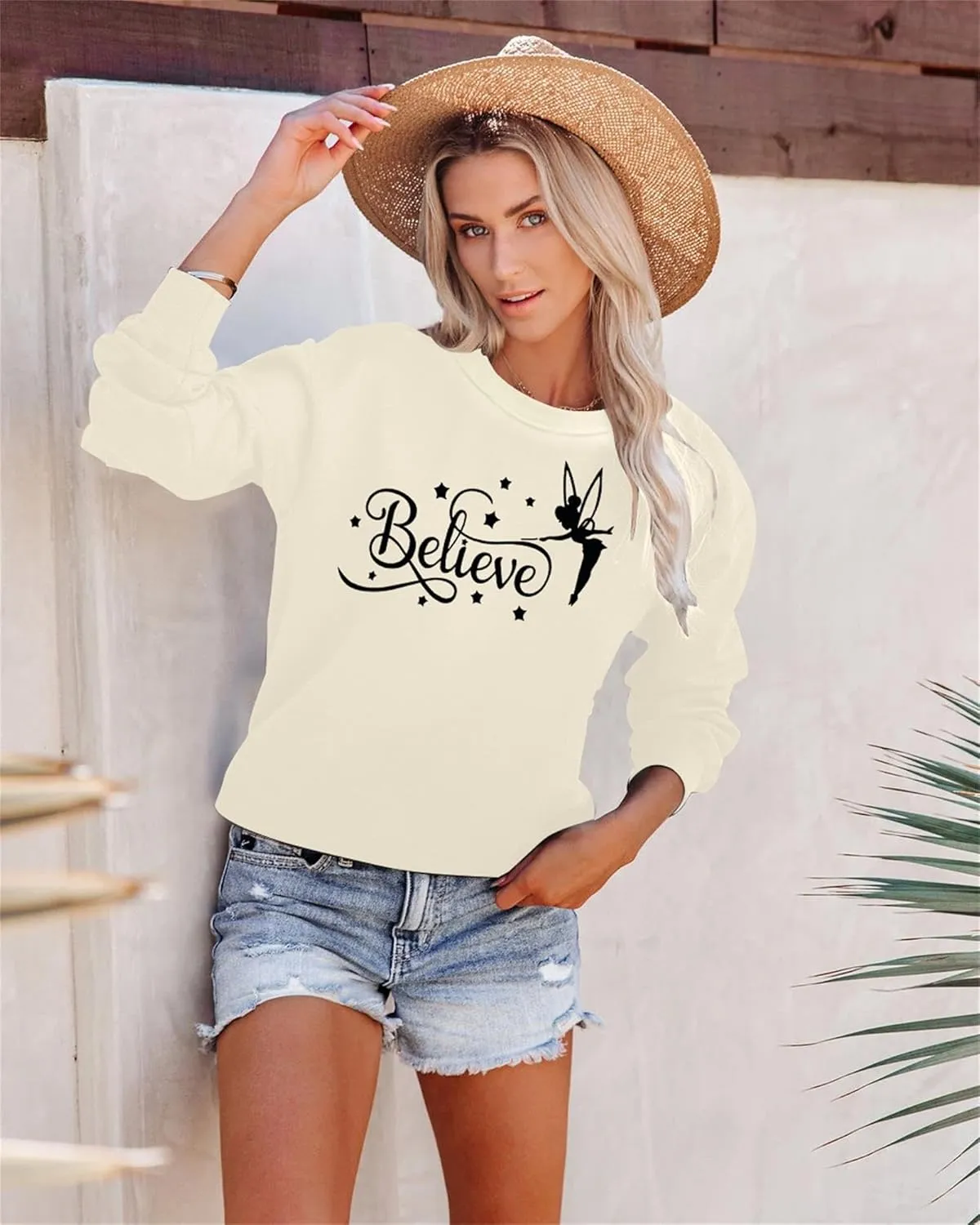 VILOVE Believe in Magic Sweatshirt Women Cute Fairy Graphic Shirt Magic Kingdom Shirt Funny Family Vacation Long Sleeve Top