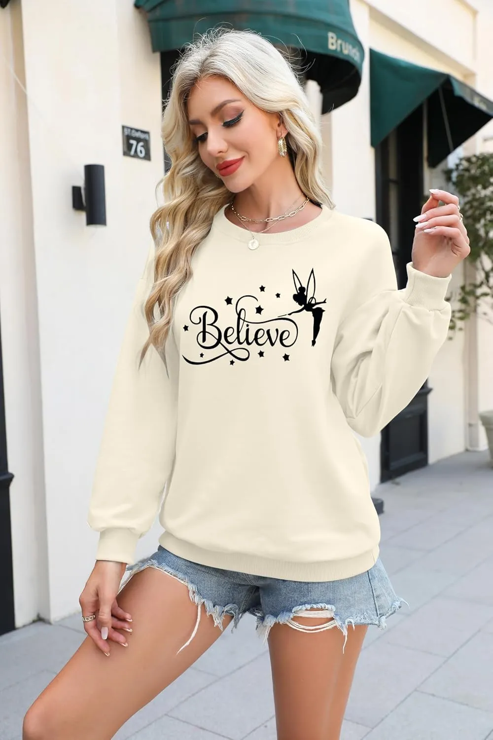 VILOVE Believe in Magic Sweatshirt Women Cute Fairy Graphic Shirt Magic Kingdom Shirt Funny Family Vacation Long Sleeve Top