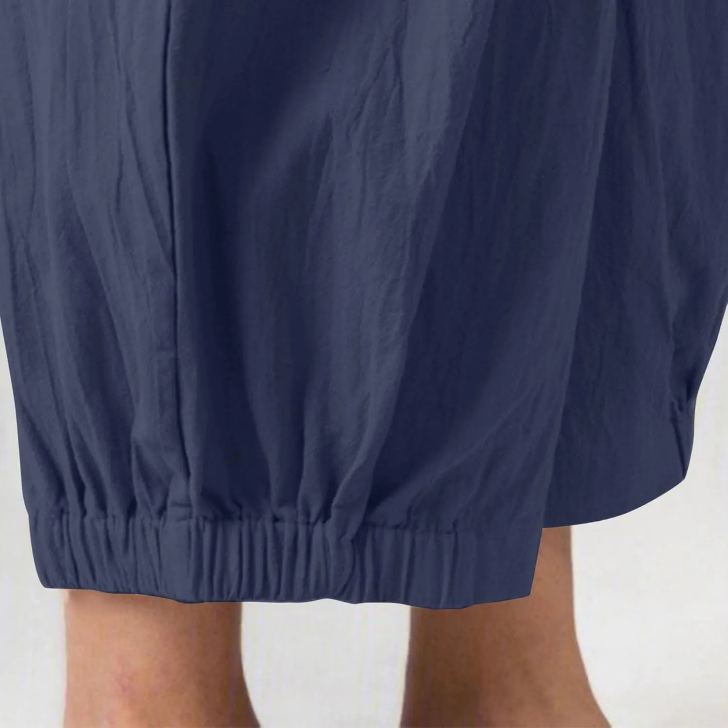 Wide Leg Lounge Pants for Women High Waist Cotton Linen Cropped Pant Dressy Casual Summer Trousers with Pockets