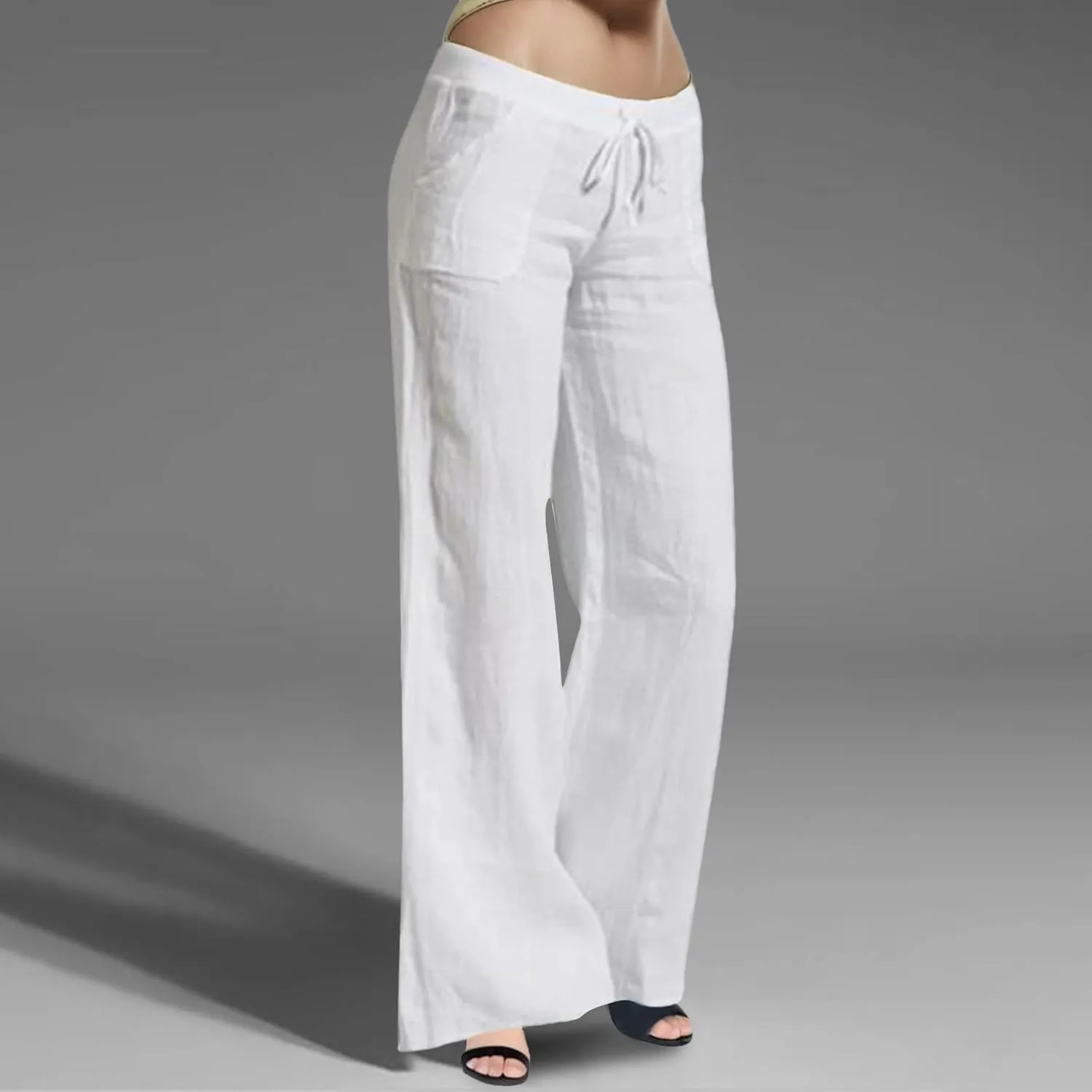 Wide Leg Pants Woman Summer Casual Loose High Waist Palazzo High Waisted Flowy Beach Lounge Pant Trousers with Pockets