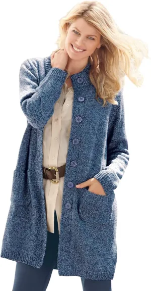 Woman Within Plus Size Marled Sweater Jacket
