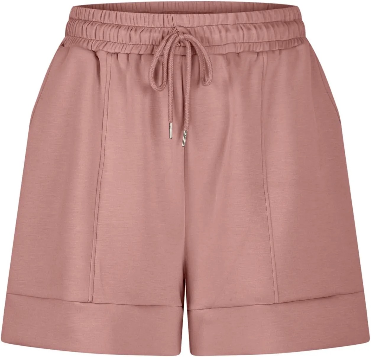 Women Athletic Shorts Casual Solid Stretchy High Waisted Fitness Short Gym Workout Running Shorts with Pockets