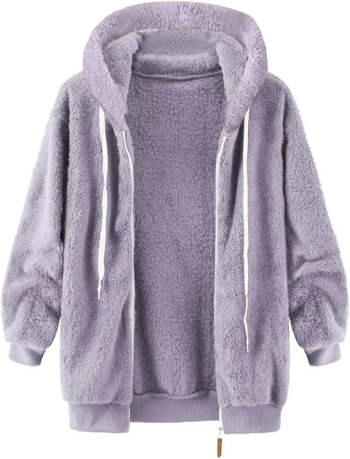 Women Fuzzy Hoodie Zip Up Fleece Jacket Long Sleeve Colorblock Sweatshirt Oversized Fluffy Coat Fall Winter Outerwear