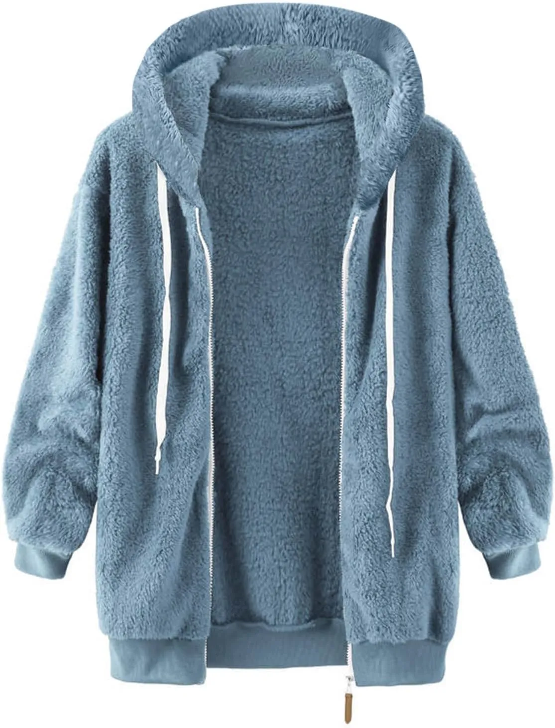 Women Fuzzy Hoodie Zip Up Fleece Jacket Long Sleeve Colorblock Sweatshirt Oversized Fluffy Coat Fall Winter Outerwear