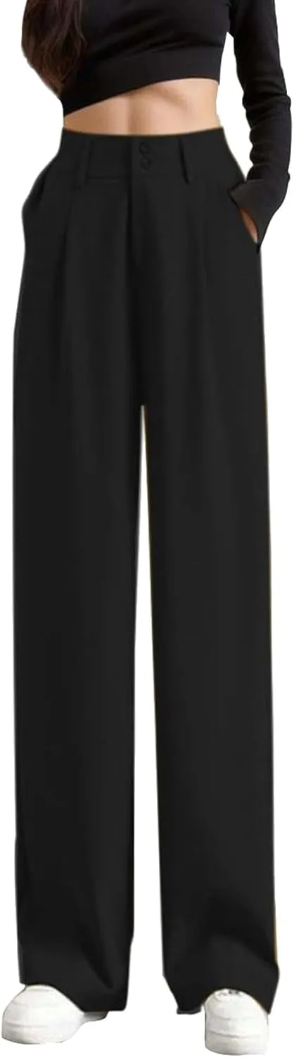 Women Linen Blend Summer Comfy Palazzo Pants Low Waist Wide Leg Loose Fit Palazzo Pants Work Business